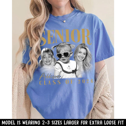 Personalised Vintage Photo and Year Senior Shirt: Retro Graduate Picture Shirt, Class of 2026 Graduation Gift, Senior Boy Girl Grad Gifts