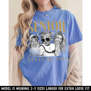 Personalised Vintage Photo and Year Senior Shirt: Retro Graduate Picture Shirt, Class of 2026 Graduation Gift, Senior Boy Girl Grad Gifts