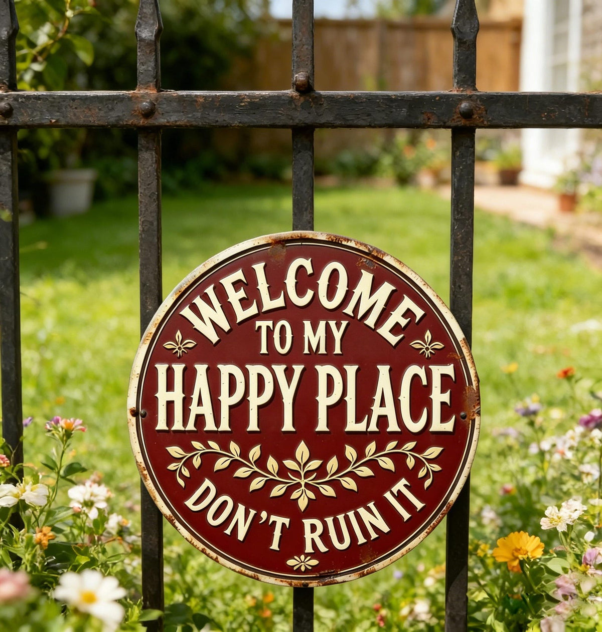 Welcome to My Happy Place Metal Sign,Rustic Home Decor,Whimsical Home Decor,Patio Decor,Garden Metal Sign For Mom