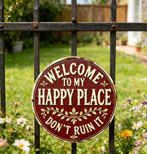 Welcome to My Happy Place Metal Sign,Rustic Home Decor,Whimsical Home Decor,Patio Decor,Garden Metal Sign For Mom