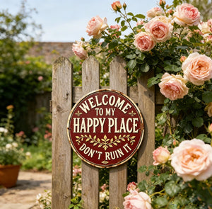 Welcome to My Happy Place Metal Sign,Rustic Home Decor,Whimsical Home Decor,Patio Decor,Garden Metal Sign For Mom