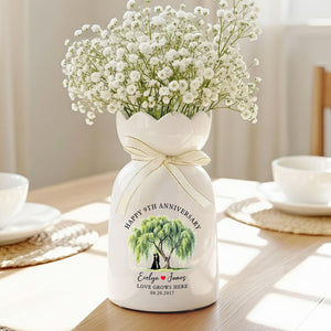 9th Anniversary Willow Tree Ceramic Flower Vase, Custom Wedding Anniversary Gift for Wife, Anniversary Gifts for Couple,Wedding Gift For Her