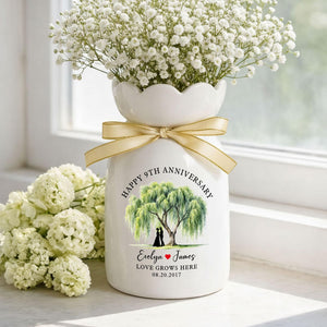 9th Anniversary Willow Tree Ceramic Flower Vase, Custom Wedding Anniversary Gift for Wife, Anniversary Gifts for Couple,Wedding Gift For Her