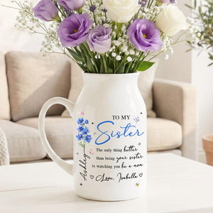 Personalized Sister Mother s Day Ceramic Flower Vase, Custom Sister Mom Vase Gift, New Mom Gift from Sister, Mother s Day Gift for Sister