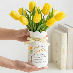 Personalized Sister Mother s Day Ceramic Flower Vase, Custom Sister Mom Vase Gift, New Mom Gift from Sister, Mother s Day Gift for Sister