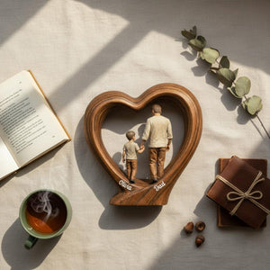 Custom Dad Gift for Father's Day, Personalized Dad And Child Wooden Heart Block, Custom Name Family Keepsake Decor, Fathers Day Gift