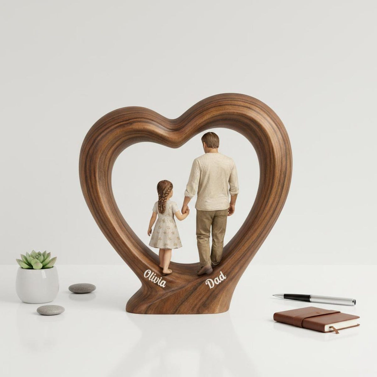 Custom Dad Gift for Father's Day, Personalized Dad And Child Wooden Heart Block, Custom Name Family Keepsake Decor, Fathers Day Gift