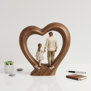 Custom Dad Gift for Father's Day, Personalized Dad And Child Wooden Heart Block, Custom Name Family Keepsake Decor, Fathers Day Gift