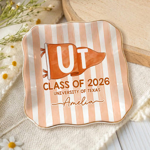 Custom School Pennant Flag Ring Dish: Class of 2026 Graduation Gift, College University Pride Spirit Gift, Senior Striped Tray for Her