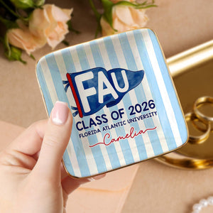 Custom School Pennant Flag Ring Dish: Class of 2026 Graduation Gift, College University Pride Spirit Gift, Senior Striped Tray for Her