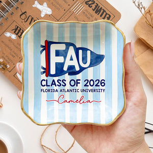 Custom School Pennant Flag Ring Dish: Class of 2026 Graduation Gift, College University Pride Spirit Gift, Senior Striped Tray for Her