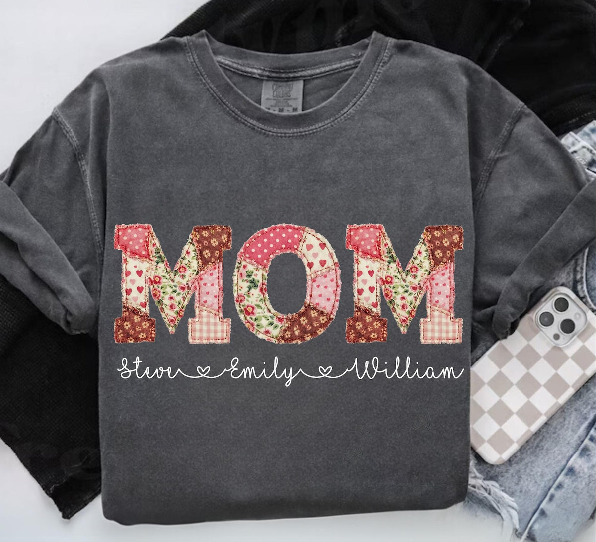 Personalized Mom Shirt, Custom Kids Names Comfort Color T-Shirt, Mother Gift Shirt, Mama Shirt, Mothers Day Shirt, Print Only Not a Patch
