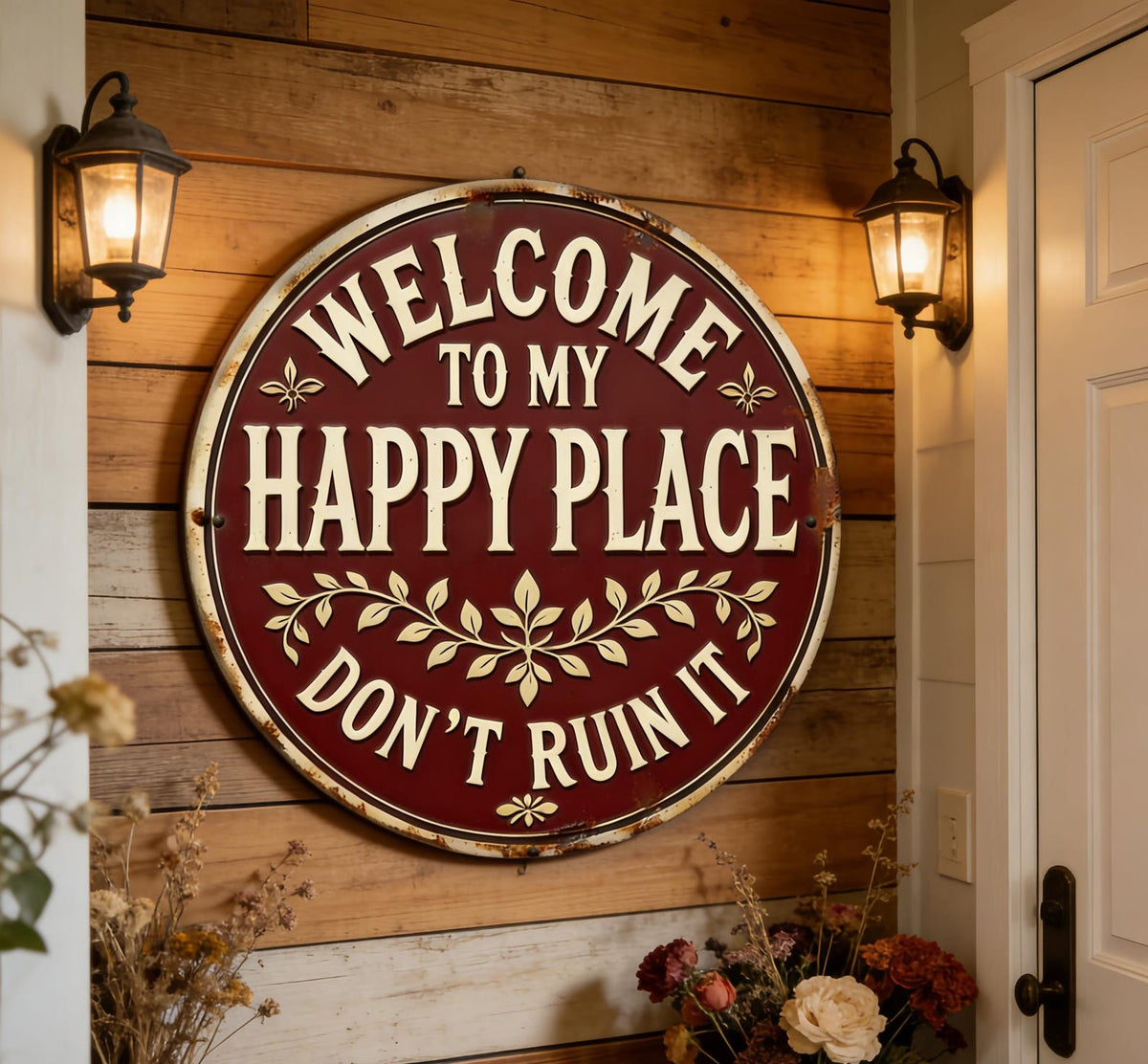 Welcome to My Happy Place Metal Sign,Rustic Home Decor,Whimsical Home Decor,Patio Decor,Garden Metal Sign For Mom
