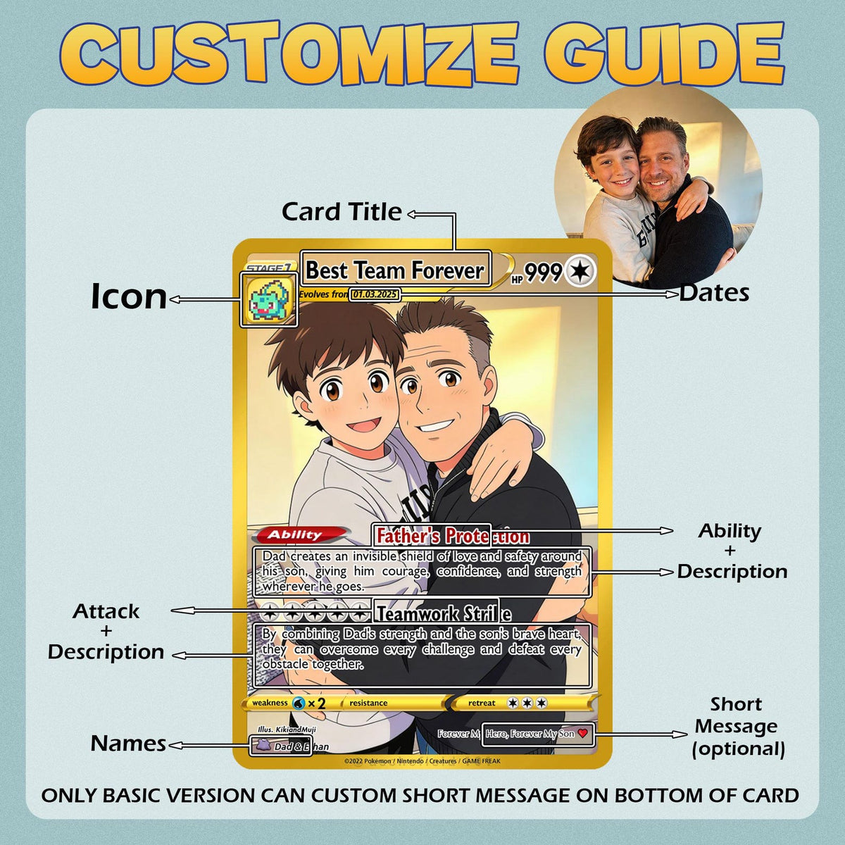 Custom Father Son Card, Personalized Dad and Son Portrait, Trading Card Gift for Father s Day, Family Keepsake