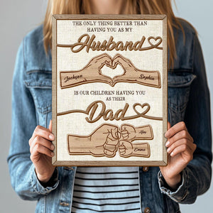 Personalized Dad Wooden Plaque, Custom Kid's Name Wooden Sign, Fist Bump Husband Wood Sign, Father's Day Gift For Dad, Husband, Him