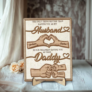 Personalized Dad Wooden Plaque, Custom Kid's Name Wooden Sign, Fist Bump Husband Wood Sign, Father's Day Gift For Dad, Husband, Him