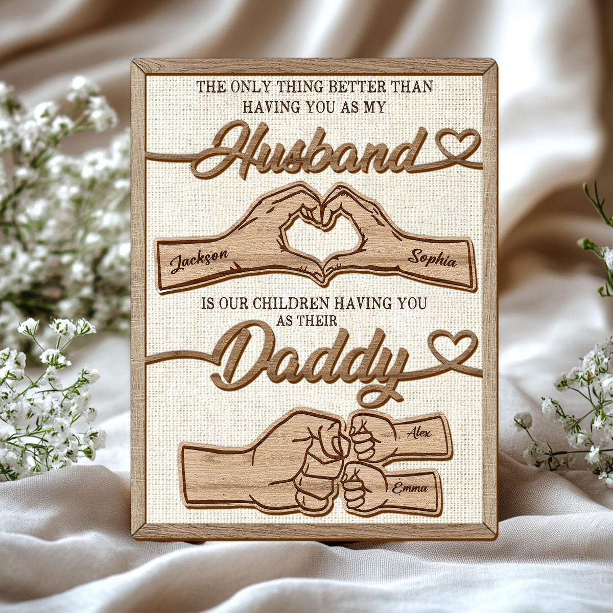 Personalized Dad Wooden Plaque, Custom Kid's Name Wooden Sign, Fist Bump Husband Wood Sign, Father's Day Gift For Dad, Husband, Him