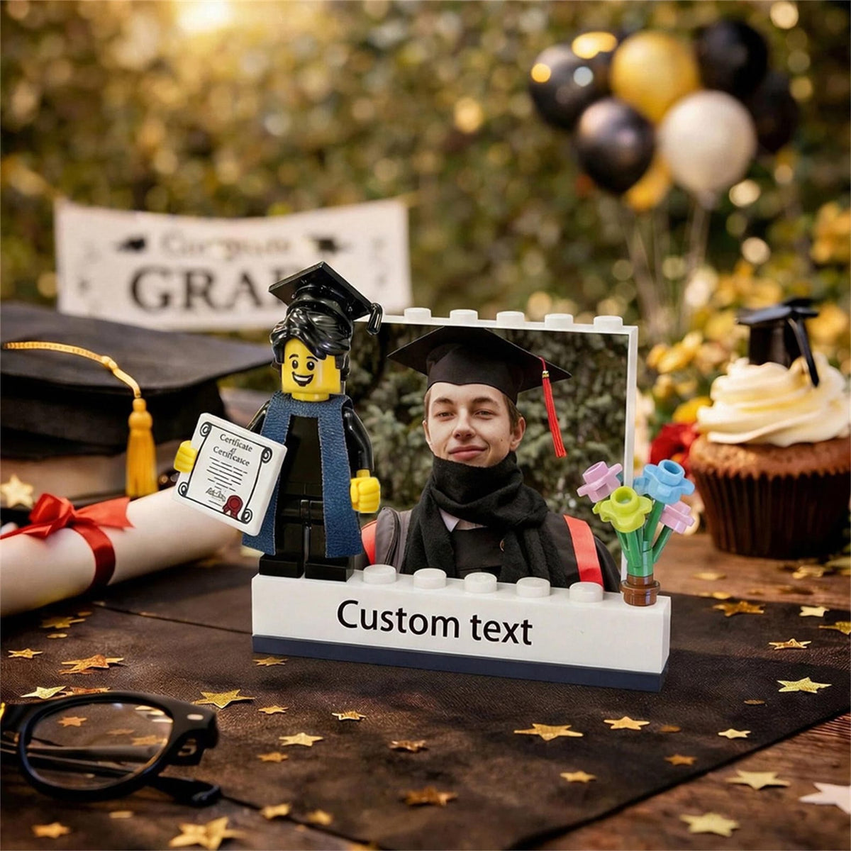 Personalized Class of 2026 Keepsake Custom Graduation Mini Figure with Display Gift Custom School Logo Photo Name