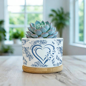 Personalized Mom And Grandma Heart Plant Pot, Custom Mum-Nana Generation Planter, Toile De Jouy Style Ceramic Flower Pot, Mother's Day Gift