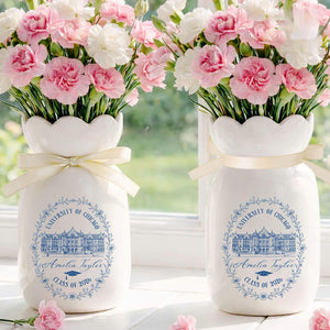 Personalized University College Portrait Flower Vase, Graduation Ceramic Vase, Class of 2026 Graduation Gift for Daughter, Graduate Keepsake