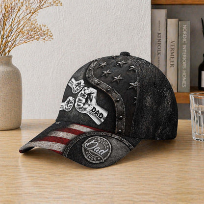 Personalized Fist Names Dad Hat, Custom Father's Day Cap, American Flag Design
