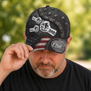 Personalized Fist Names Dad Hat, Custom Father's Day Cap, American Flag Design
