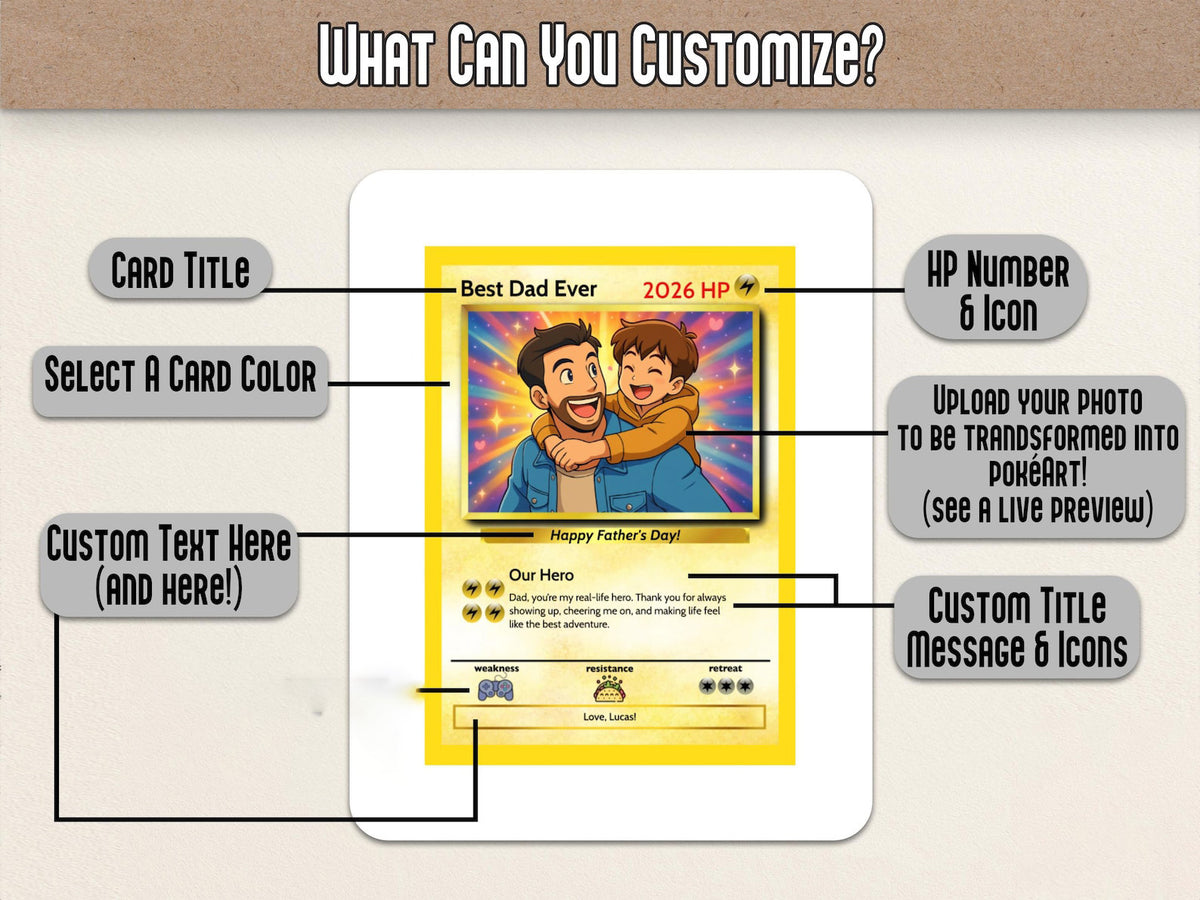 Custom Father's Day Card - Gift For Dad - PKM Trainer Card - Custom Father's Day Gift