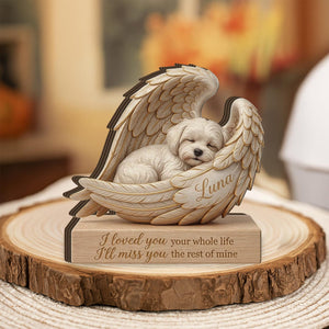 Personalized Wood Pet Memorial Block: Custom Angel Wing Dog Portrait Stand, Pet Sympathy Gift
