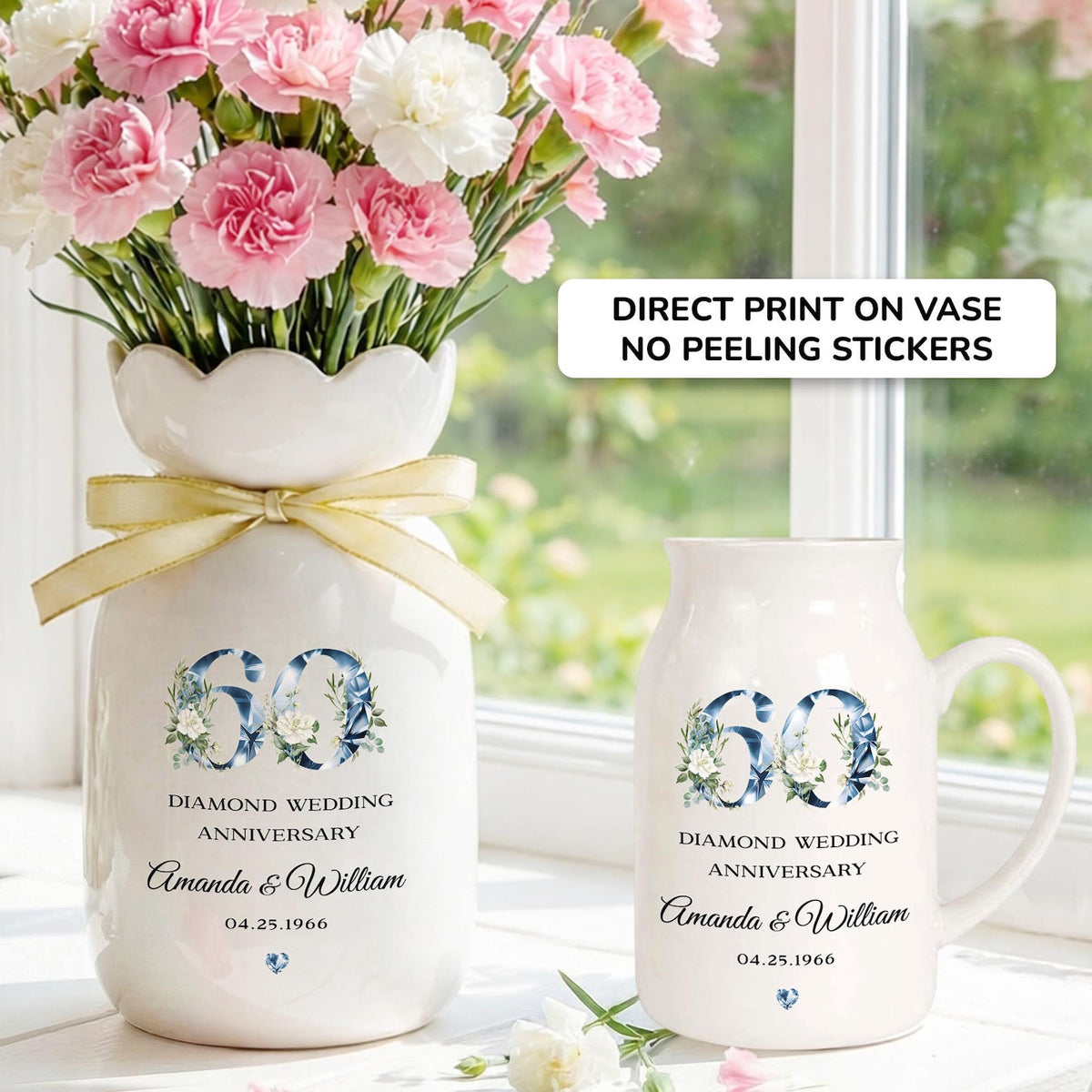 60th Anniversary Flower Vase, 60th Wedding Anniversary Gift, 60 Year Wedding Gift, 60th Married Gift for Parents,Diamond Wedding Anniversary