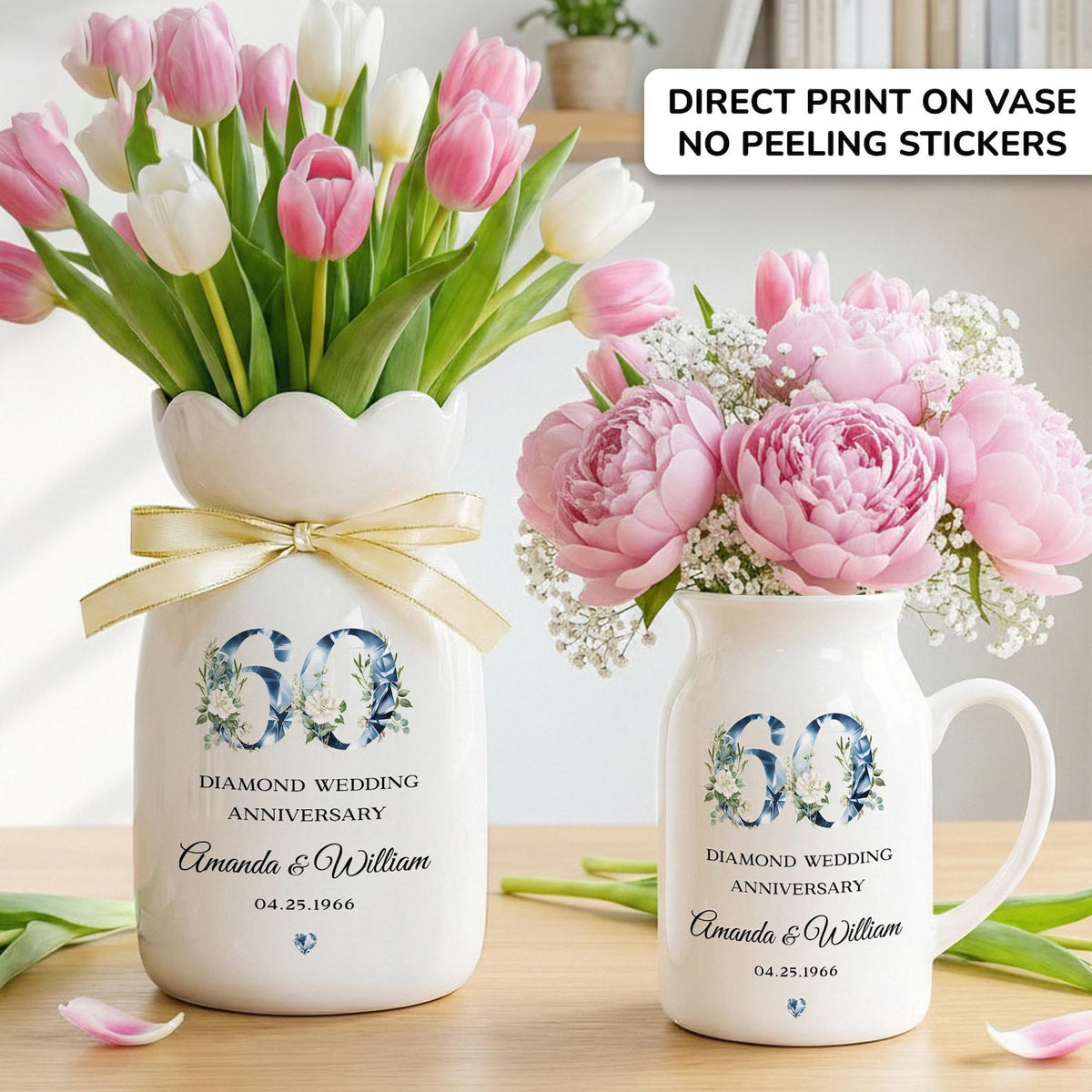 60th Anniversary Flower Vase, 60th Wedding Anniversary Gift, 60 Year Wedding Gift, 60th Married Gift for Parents,Diamond Wedding Anniversary