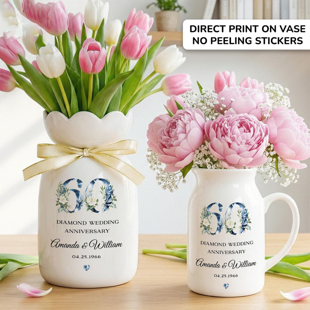 60th Anniversary Flower Vase, 60th Wedding Anniversary Gift, 60 Year Wedding Gift, 60th Married Gift for Parents,Diamond Wedding Anniversary