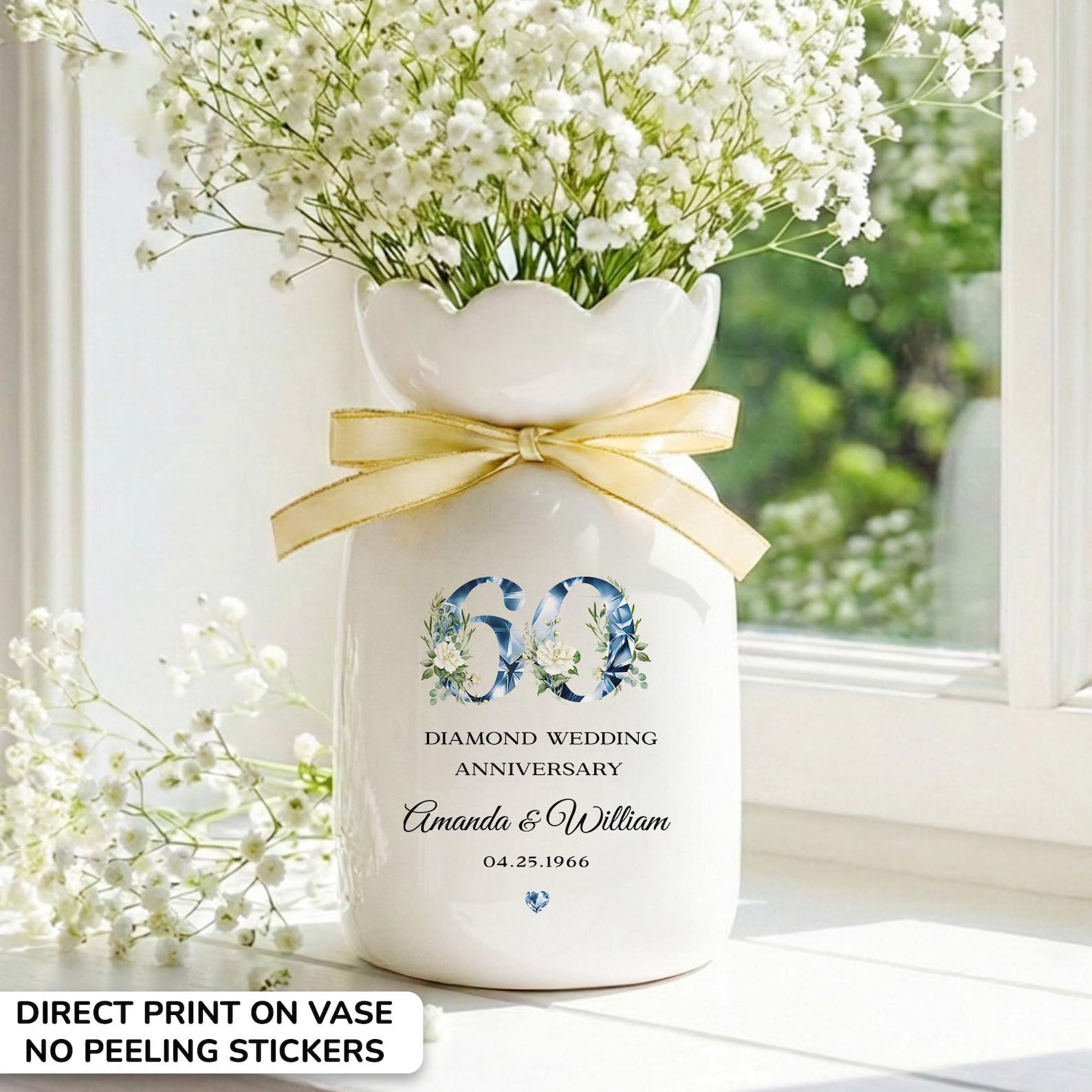 60th Anniversary Flower Vase, 60th Wedding Anniversary Gift, 60 Year Wedding Gift, 60th Married Gift for Parents,Diamond Wedding Anniversary
