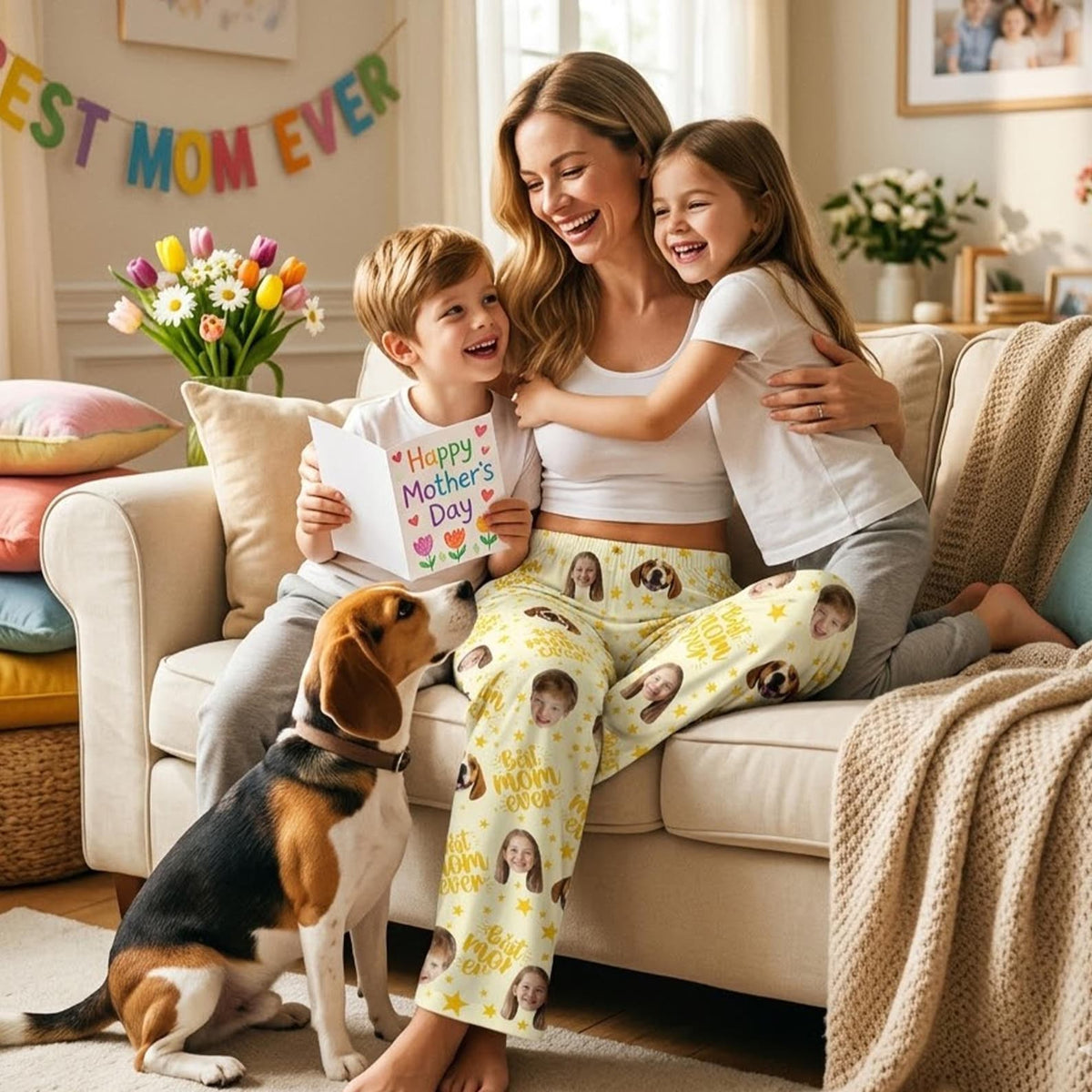 Custom Photo Pajama Pants, Personalized Mother's Day Gift, Kids and Dogs Sleepwear