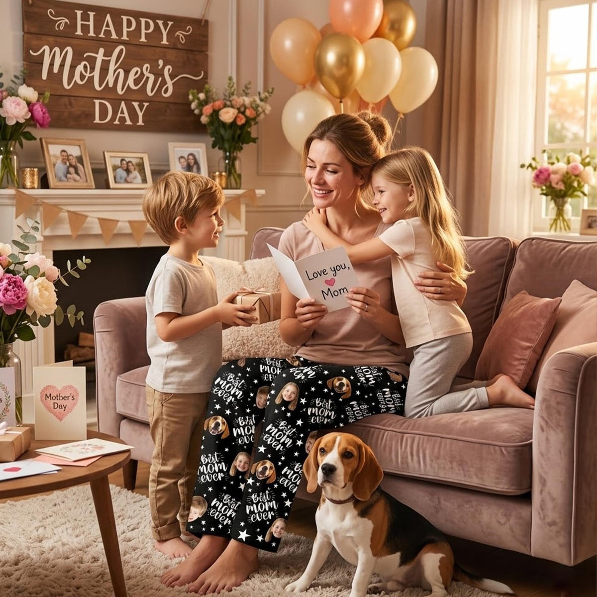 Custom Photo Pajama Pants, Personalized Mother's Day Gift, Kids and Dogs Sleepwear