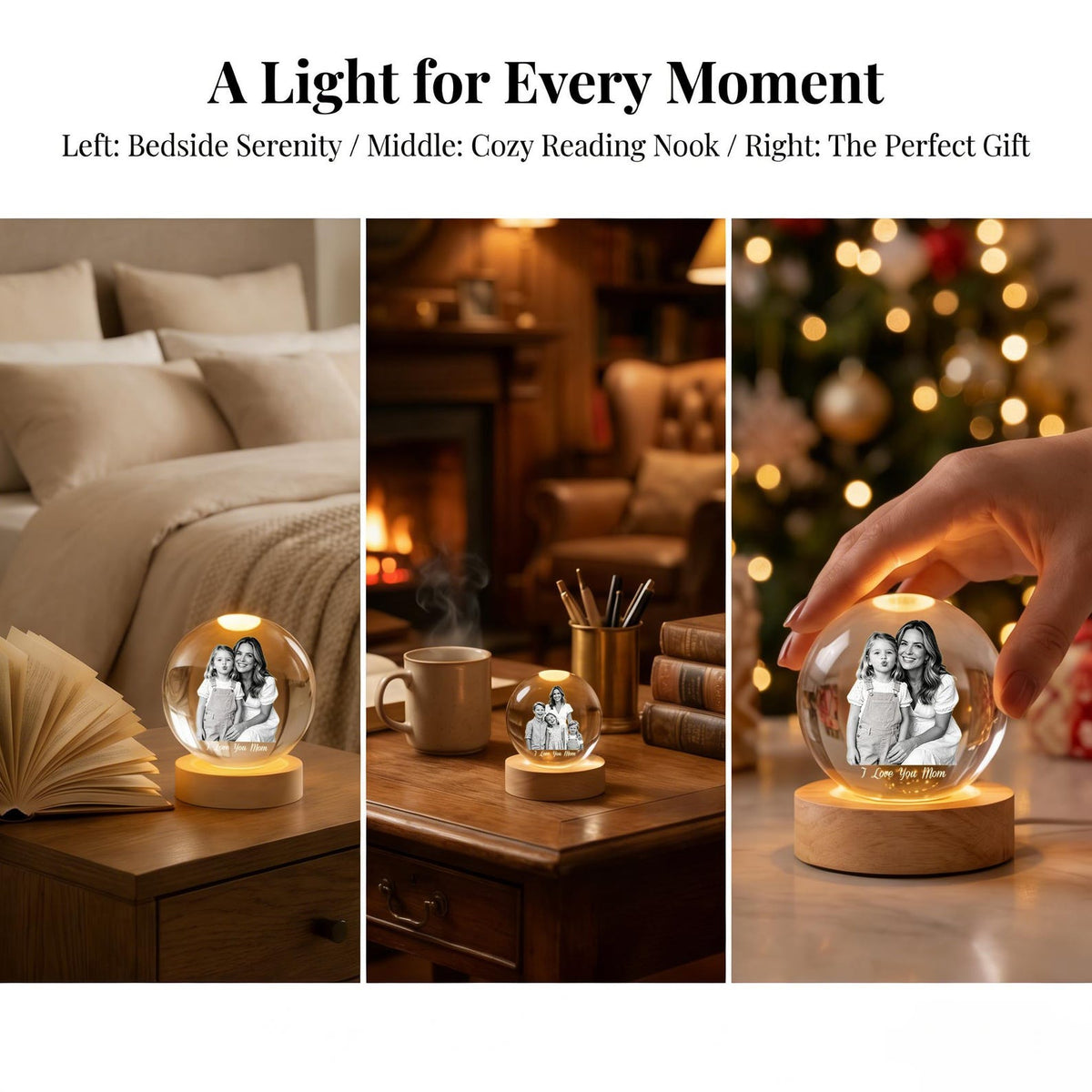 Personalized Mother's Day Photo Crystal Ball Night Light, Custom Portrait Light-Up Globe, Mom and Daughter, Gift For Mom From Kids