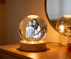 Personalized Mother's Day Photo Crystal Ball Night Light, Custom Portrait Light-Up Globe, Mom and Daughter, Gift For Mom From Kids