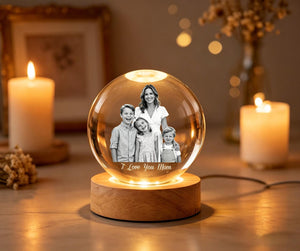 Personalized Mother's Day Photo Crystal Ball Night Light, Custom Portrait Light-Up Globe, Mom and Daughter, Gift For Mom From Kids