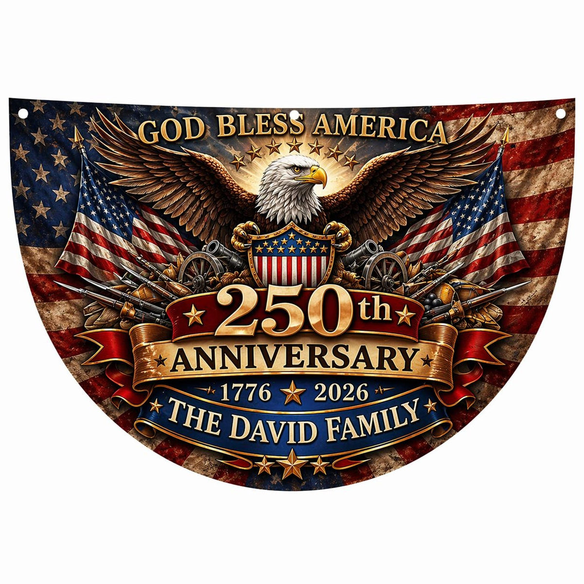 Personalized USA 250th Anniversary Bunting Flag 1776-2026, Custom Family Name Patriotic America Bunting, Non-Pleated Fan Flag for Porch