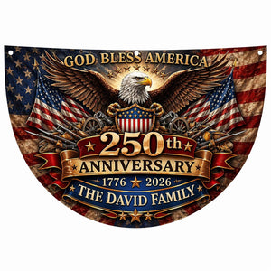 Personalized USA 250th Anniversary Bunting Flag 1776-2026, Custom Family Name Patriotic America Bunting, Non-Pleated Fan Flag for Porch