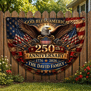 Personalized USA 250th Anniversary Bunting Flag 1776-2026, Custom Family Name Patriotic America Bunting, Non-Pleated Fan Flag for Porch