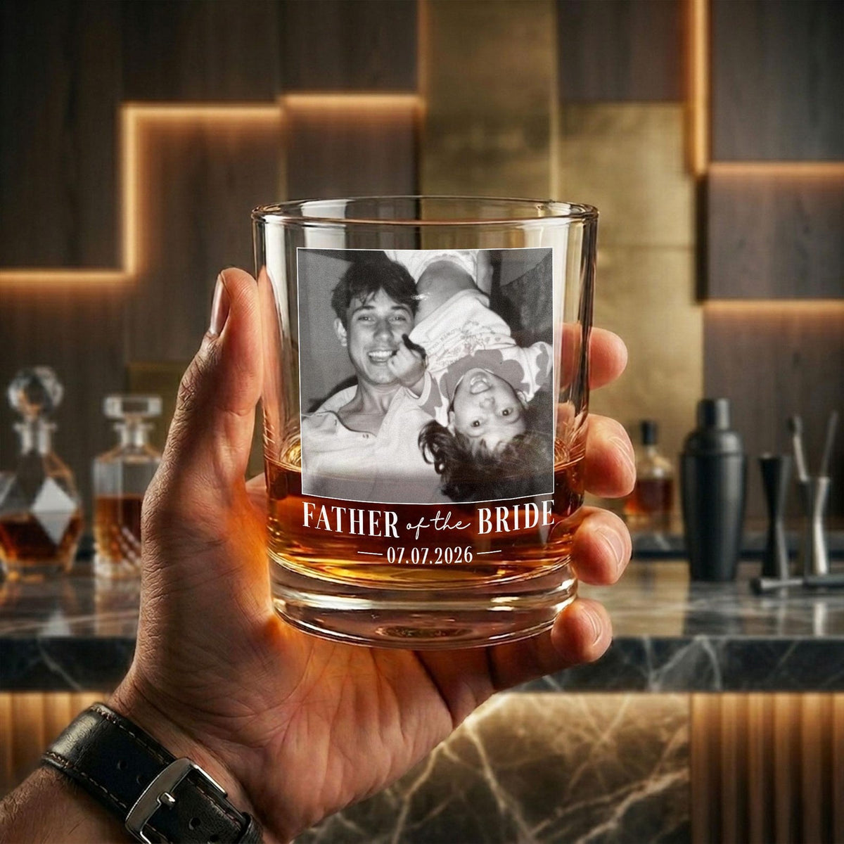 Engraved Whiskey Crystal Glass for Father of the Bride/Father of the Groom - Custom Wedding Gift, Father's Day Gift for Dad