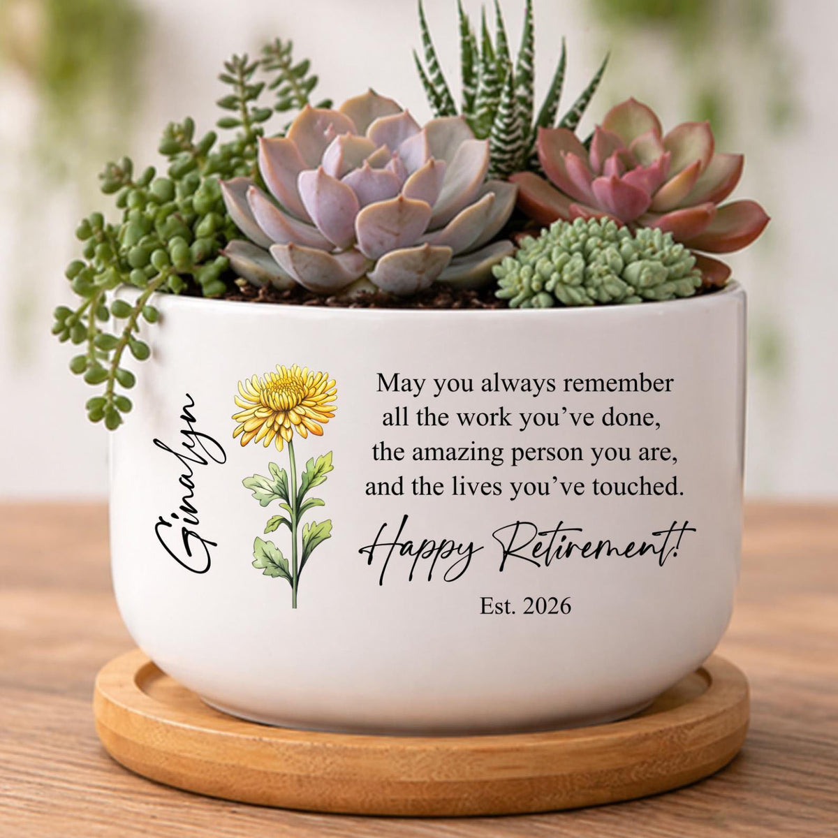 Personalized Retirement Gift, Custom Planter, Retirement Ceramic Pot, Happy Retirement Gift