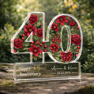 Personalized 40th Anniversary Gift, Ruby Anniversary Acrylic Block, Custom Name Date Wedding Keepsake, Ruby Wedding Gift for Parents Couple