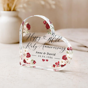 Personalised 40th Anniversary Gift Plaque, Ruby Anniversary Keepsake Frame, Polished Acrylic Heart Block
