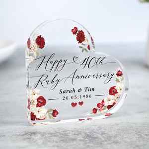 Personalised 40th Anniversary Gift Plaque, Ruby Anniversary Keepsake Frame, Polished Acrylic Heart Block