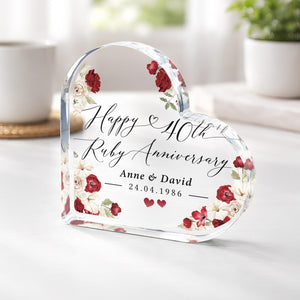 Personalised 40th Anniversary Gift Plaque, Ruby Anniversary Keepsake Frame, Polished Acrylic Heart Block