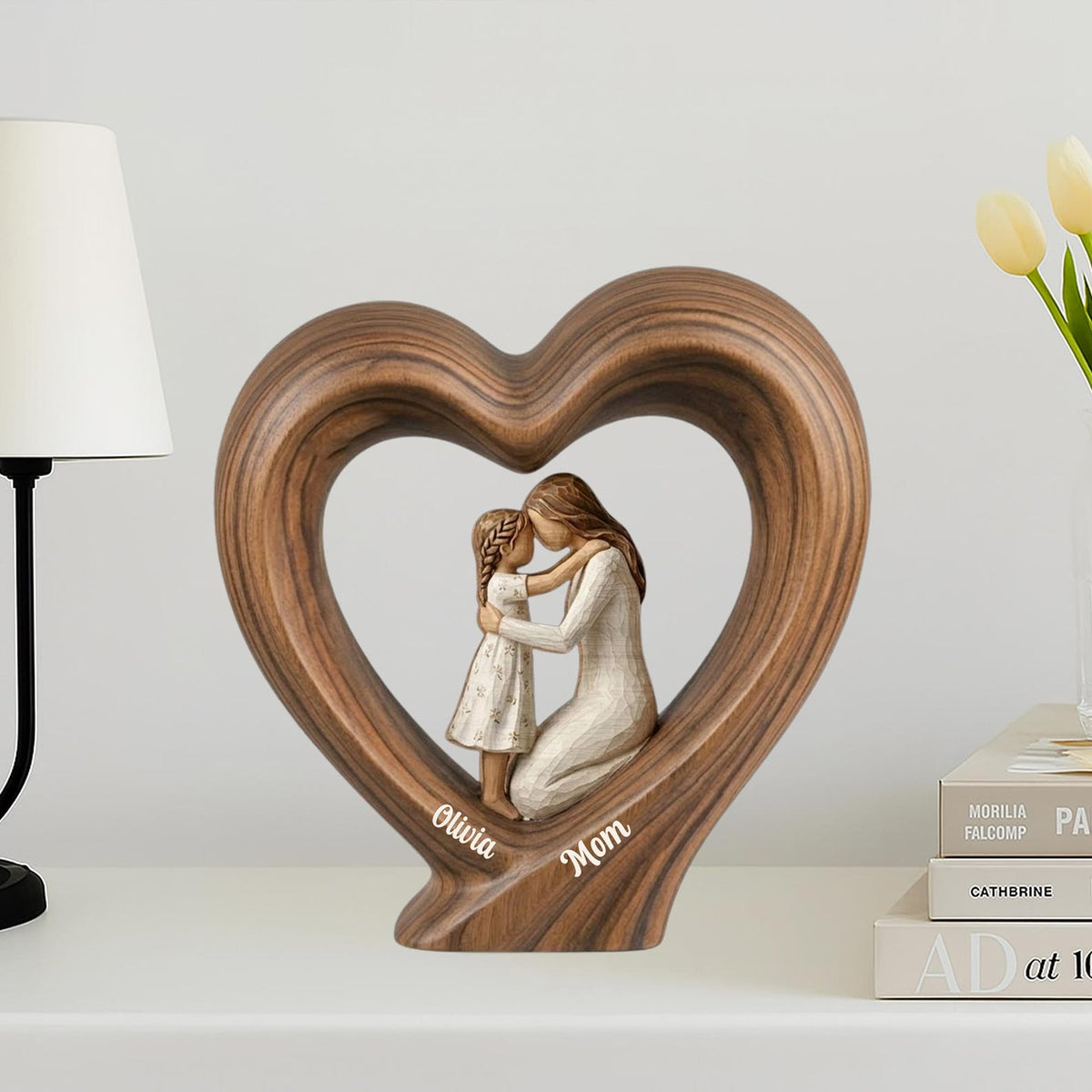 Personalized Mom And Daughter Wooden Heart Block, Mother And Son Gift, Custom Name Family Keepsake Decor, Mom Gift, Mothers Day Gift