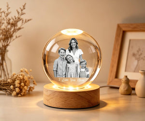Personalized Mother's Day Photo Crystal Ball Night Light, Custom Portrait Light-Up Globe, Mom and Daughter, Gift For Mom From Kids