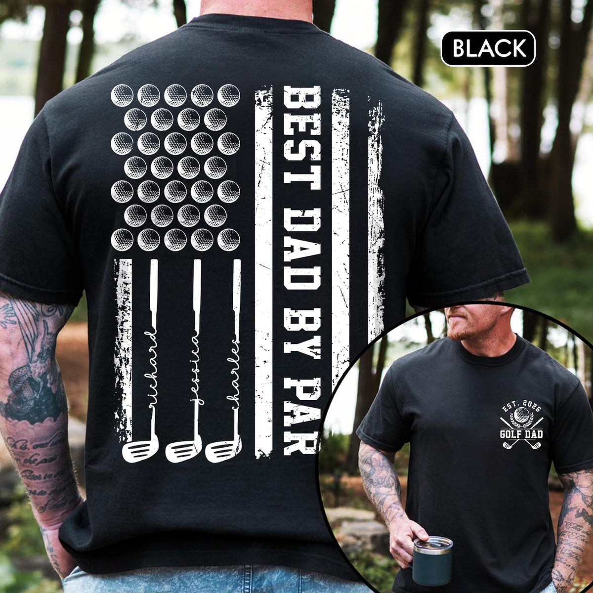 Personalized Best Dad By Par Shirt: Custom Golf Dad Shirt With Kids Name, Fathers Day Gift For Golfer, Golf Shirt For Dad, Gift for Golf Dad