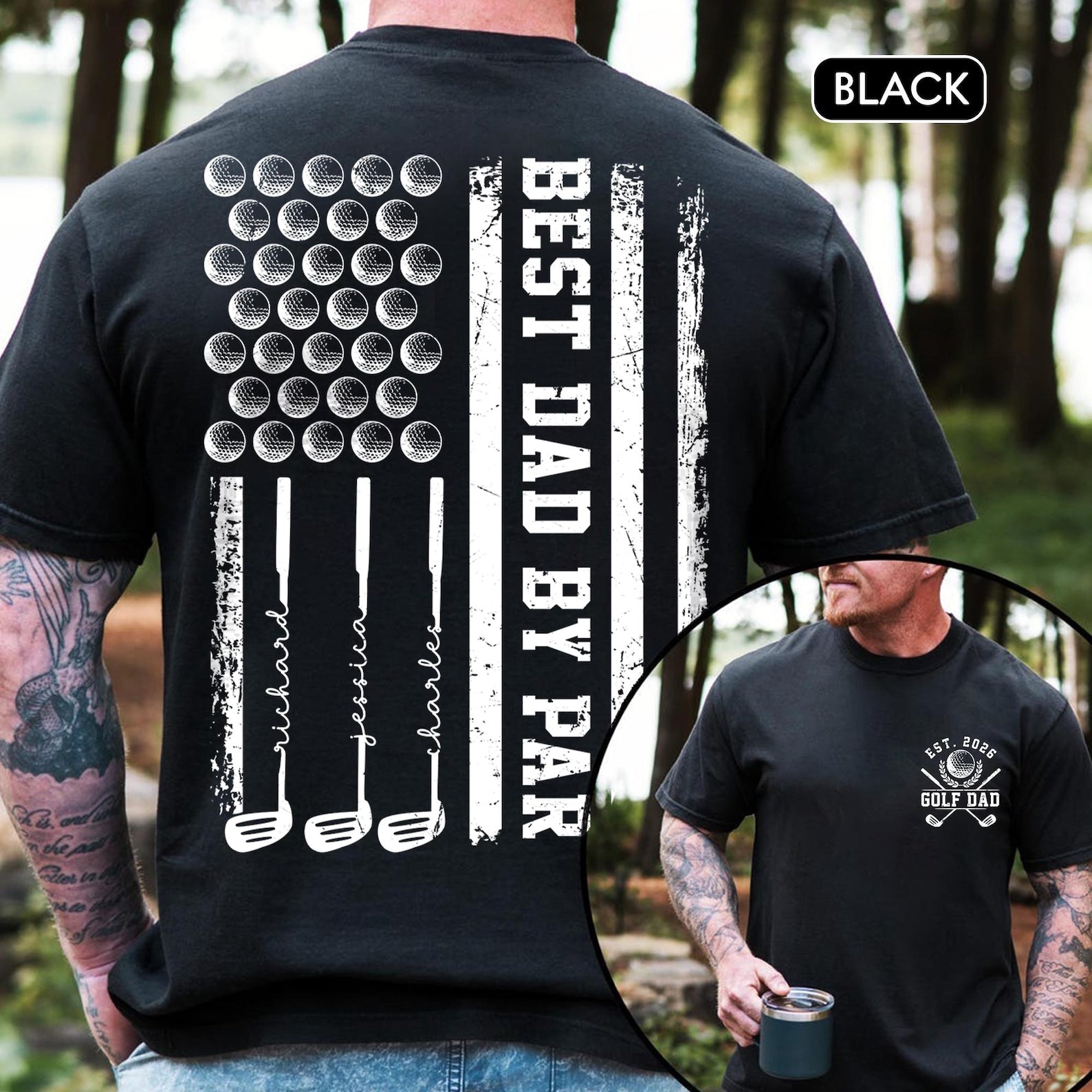 Personalized Best Dad By Par Shirt: Custom Golf Dad Shirt With Kids Name, Fathers Day Gift For Golfer, Golf Shirt For Dad, Gift for Golf Dad